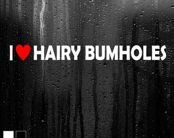 Love Hairy Bumholes Funny Rude Car Camper PRANK Bumper Vinyl Decal Sticker W076