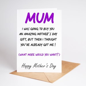 Funny Mothers Day Card Rude Card Mum Mother BC285