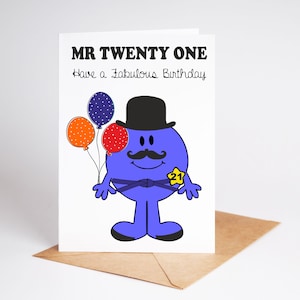 Carte d'anniversaire drôle pour 21 ans, Mr Twenty One, carte mignonne BC292