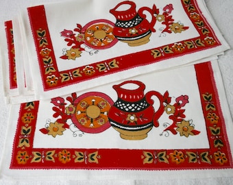 Set of 5 Vintage Scandinavian Table Linens: Swedish Design Placemats