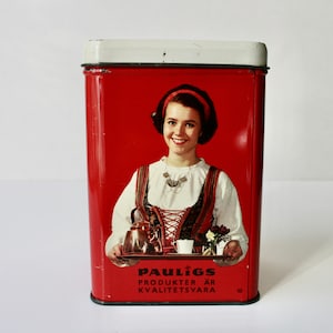 Vintage Paulig Coffee Metal Tin PAULA TYTTÖ (Paula Girl)