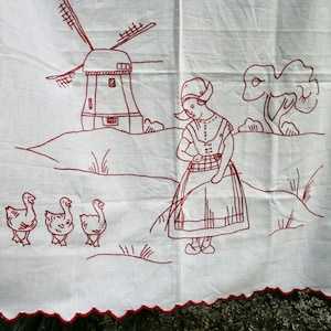 Vintage Zweedse handgeborduurde muurhanger. Wanddecoratie. Kunstwerk