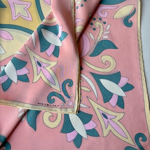 Vintage MARJA KURKI Crepe de Chine Silk Scarf in Pastel Tones. Finnish Design.