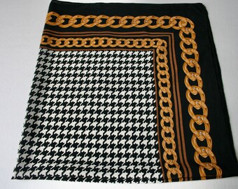 Vintage Chic Crepe de Chine Silk Scarf. Classic Pattern.