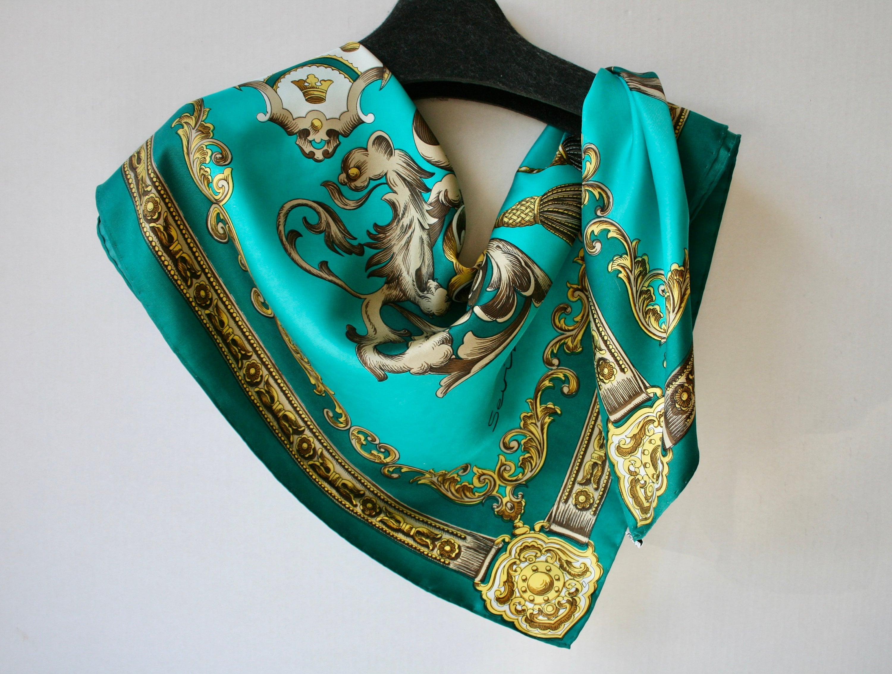 Foulard En Soie Vintage SEVINI 90x90 Cm Rouge - Italie - Occasion Très Bon état