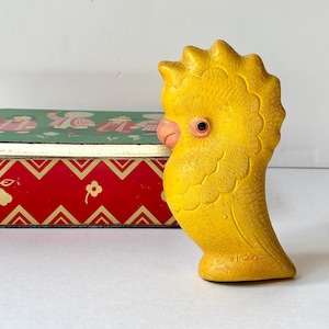 Vintage Collectable Soviet-Era Yellow Parrot Squeaky Rubber Toy from the 1950s