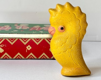 Vintage Collectable Soviet-Era Yellow Parrot Squeaky Rubber Toy from the 1950s
