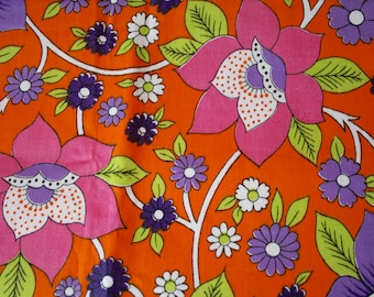 2.18 Yards of Vintage Thick 100% Cotton Colorful Floral Fabric for Sewing