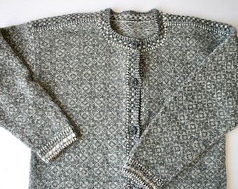 A beautiful Vintage Nordic Gray Wool Cardigan. Very warm, perfect for cold weather. The buttons are hand made.