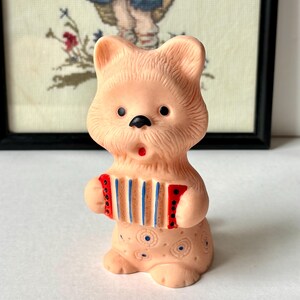Vintage Singing Terrier Puppy Toy with Accordion. Small Rubber Toy Dog from the 80s. Collectible Retro Toy.