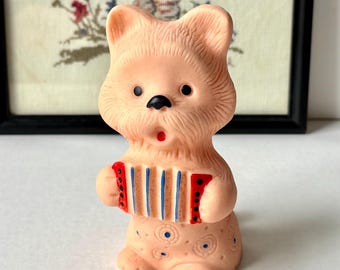 Vintage Rubber Terrier Puppy Toy with Accordion - 80s Collectible