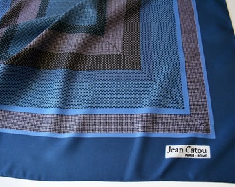 Vintage Blue, Black and Dull Purple Scarf. Jean Catou.