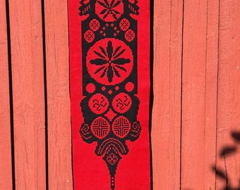 Handwoven Vintage Scandinavian Double Sided Woollen Wall Hanging Tapestry with Traditional Folk Pattern