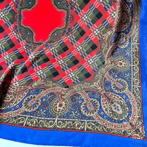 Vintage FABIANI Red Blue Crepe Silk Scarf. Made in Italy