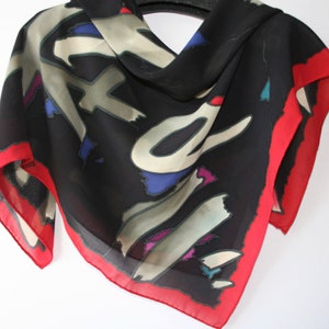 Vintage Hand Painted Abstract Motif 100% Silk Scarf