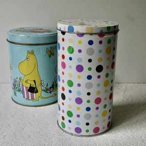 Nice Swedish IKEA Rainbow Colours Tin Jar with Spots.