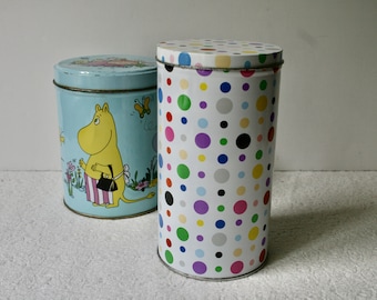 Nice Swedish IKEA Rainbow Colours Tin Jar with Spots.