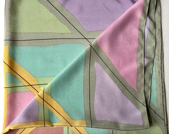 Vintage MARJA KURKI Silk Scarf: Pastel Geometric Finnish Design