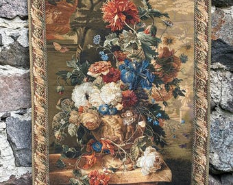 Vintage Floral Tapestry Wall Hanging: Baroque Bouquet Jacquard