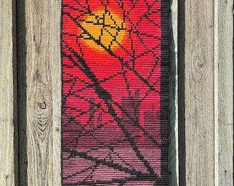 Vintage Scandinavian Wool Embroidery Wall Hanging "Big City Through Branches" with Metal Hanger