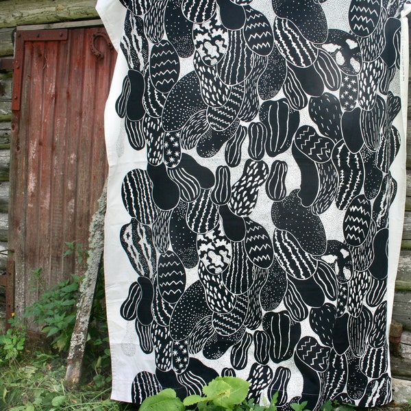 Set of 2 Vintage Swedish Ikea Black/White Curtains. Interior Fabric. Design by Sven Fristedt.