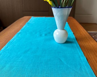 Scandinavian Vintage Blue Linen Table Runner/Tablecloth