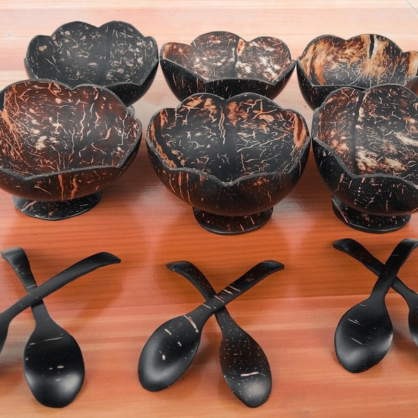 Flower Shaped Natural Coconut Shell Dessert Cups & Spoons / Party Dessert Cups • Sustainable Eco Friendly Gift / 100% Handmade