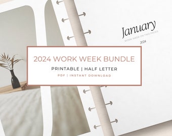 2024 Planner Bundle Printable PDF Half Letter Dated Inserts Aesthetic Dashboards 2024 YAAG Overview Monthly Work Weekly Quarterly Graph Note