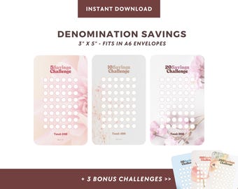 Printable Mini Savings Challenge Bundle: Denominations Tracker (Digital Download) Vol 01