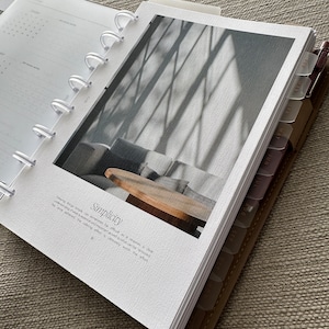 Planner estetico con dashboard stampabile, inserto per planner a mezza lettera, quaderno per planner con rilegatura a disco, set di dashboard per planner minimalisti fronte-retro