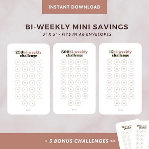 Biweekly Mini Savings Challenge Printable Bundle with Money Savings Trackers, Save 250 Save 500 Save 1K and Free 2K, 5K & 10K Challenges