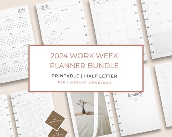 2024 Printable Planner Bundle Half Letter Inserts Discbound Planner Insert 2024 Dated 2024 Overview Monthly Work Weekly Quarterly Graph Note
