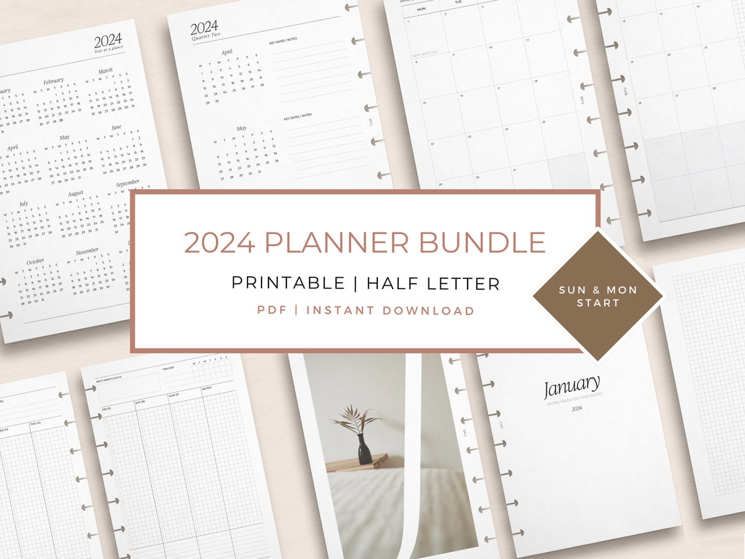 2024 Planner Bundle: Printable Planner Inserts, Discbound Half Letter ...