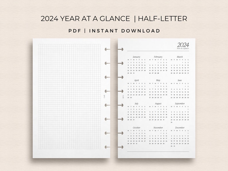 2024 Printable Planner Insert Bundle Half Letter Discbound Planner