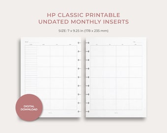 Undated Monthly Planner, Calendar on Two Pages, Happy Planner Discbound Planner Insert, Double-sided MO2P Printable Inserts, Monday Start