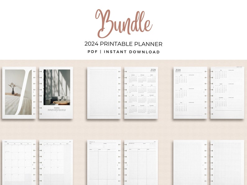 2024 Printable Planner Insert Bundle Half Letter Discbound Planner