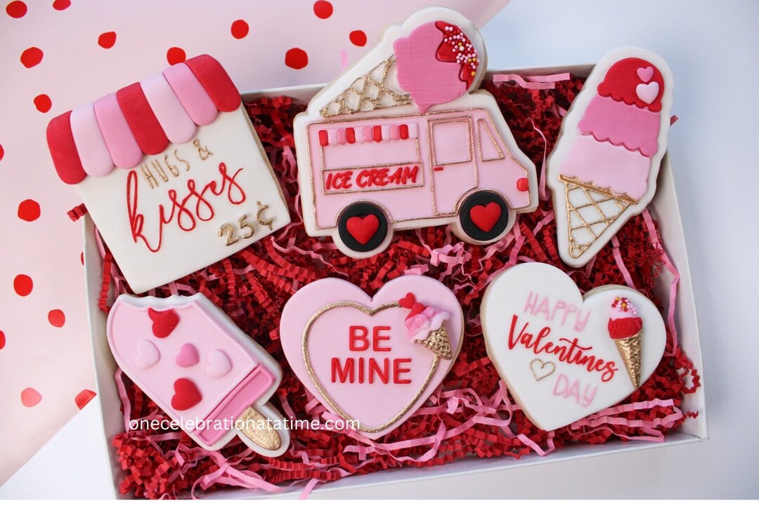 Valentine Ice Cream Themed Sugar Cookies Valentine Ice Cream Etsy