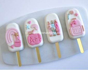 Back To School Cakesicles, Two Options (Girl, Boy), Cakesicles, Cake Pops, Birthday Gifts, Back To school Favors, First Day Of School, Favor