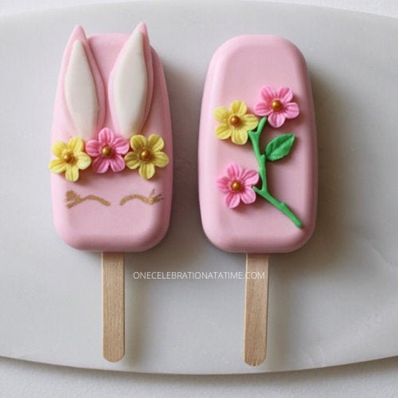 Easter Bunny Floral Themed Cakesicles Easter Cakesicles Cake Pops Easter Treats Party Favors Chocolate Covered Desserts Gifts By One Celebration At A Time Catch My Party
