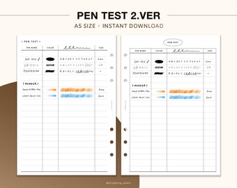 Pen Test Paper, Bullet Journal, Planner Pens Test Page, A5 Printable Planner Inserts
