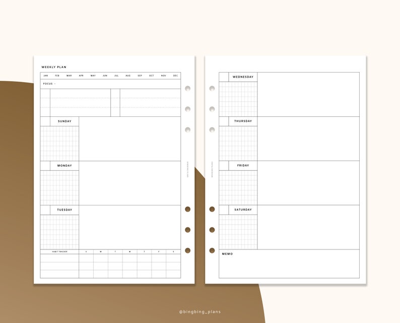 Weekly Undated Planner, A5 Printable Inserts, Week on Two Pages ...
