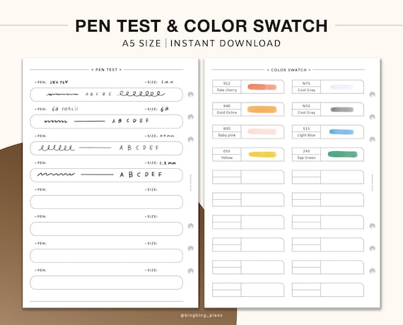 Pen Test Paper, Pen Color Swatches, Bullet Journal, Planner Pens