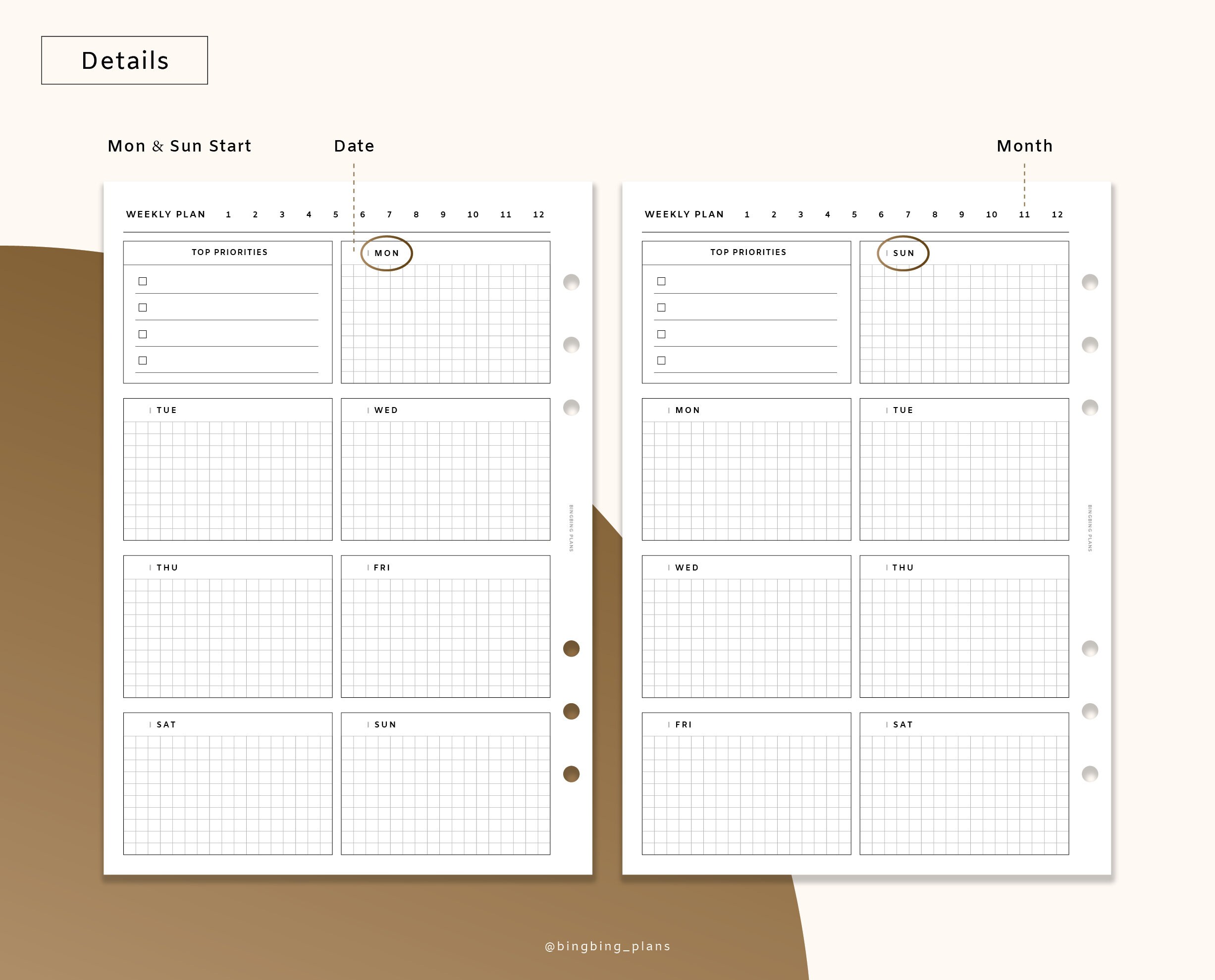 Weekly Undated Planner A5 Printable Inserts Week on One - Etsy