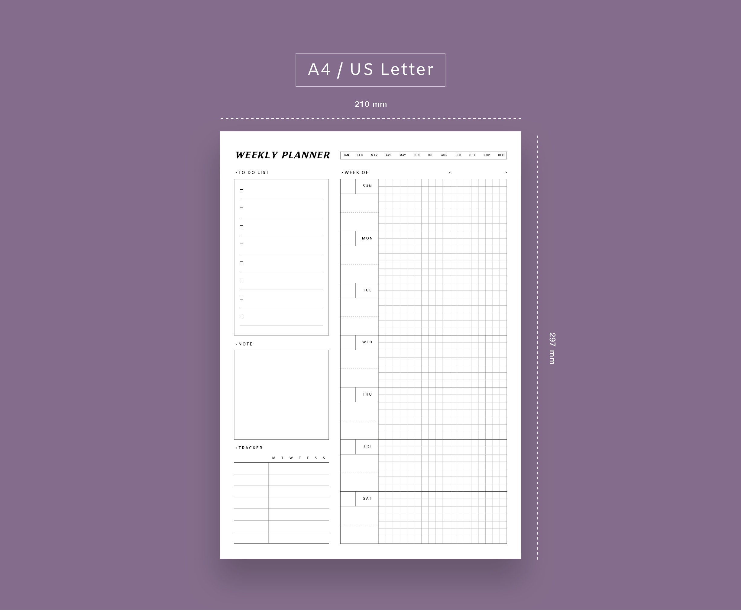 Undated Weekly Planner, A4 Printable Inserts, Undated, Week on One ...