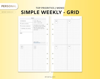 Weekly Planner Printable Planner Inserts Personal size, WO2P, Undated, Simple Weekly, Template PDF