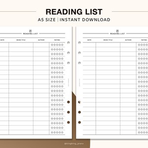 A5 Size : Reading List Template, Book Planner, Reading Log, Simple ...