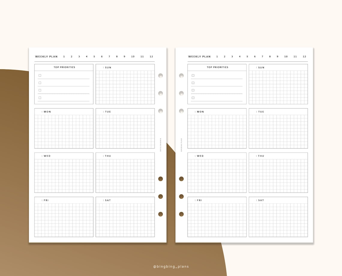 Weekly Undated Planner A5 Printable Inserts Week on One - Etsy