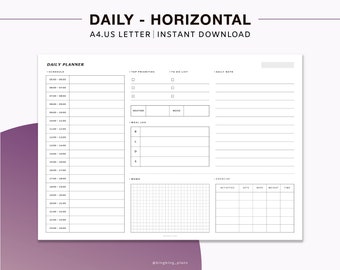 Daily planner pritable Inserts, Half Hour Time Trackking, Schedule, Work Out, A4 & US Letter Size