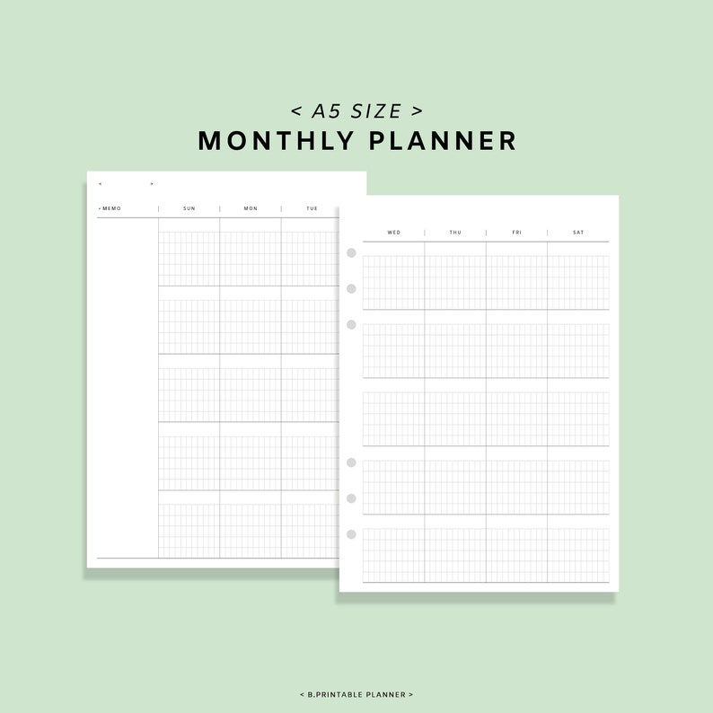 Monthly Planner Printable Monthly Mon / Sun Start schedule | Etsy