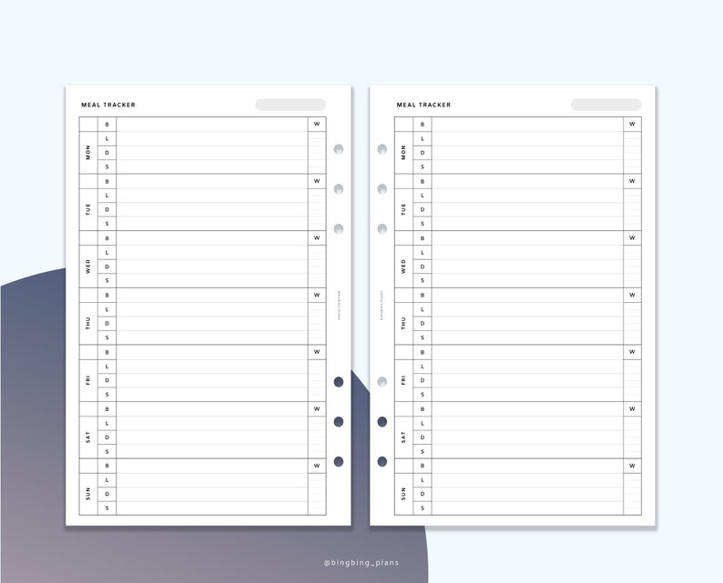 Weekly Meal Tracker Half Letter Size Printable Planner - Etsy
